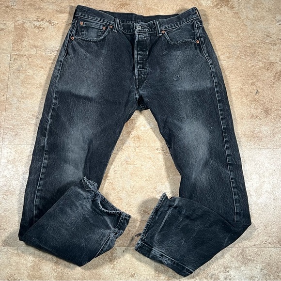 Levi's Other - Levis 501 Jeans Mens 36x32‎ Black Denim Button Fly Mid Rise Straight Faded Pants